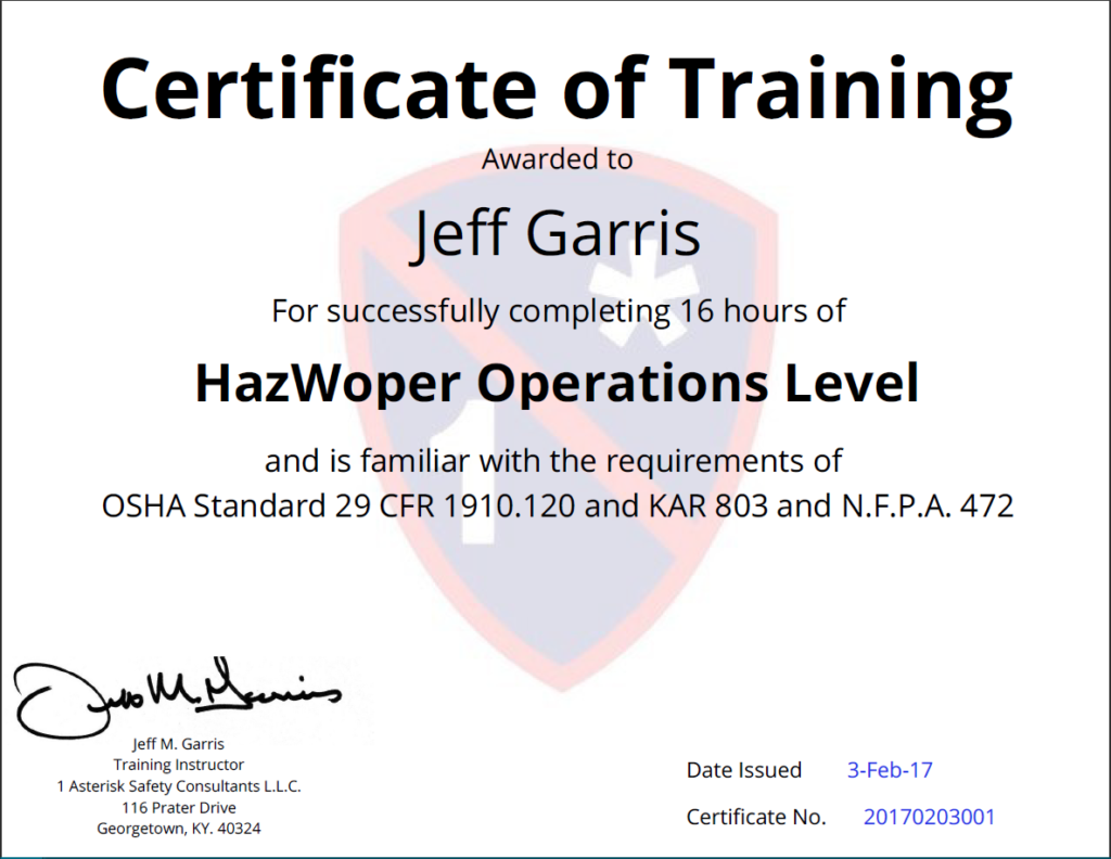 Certificate of Training