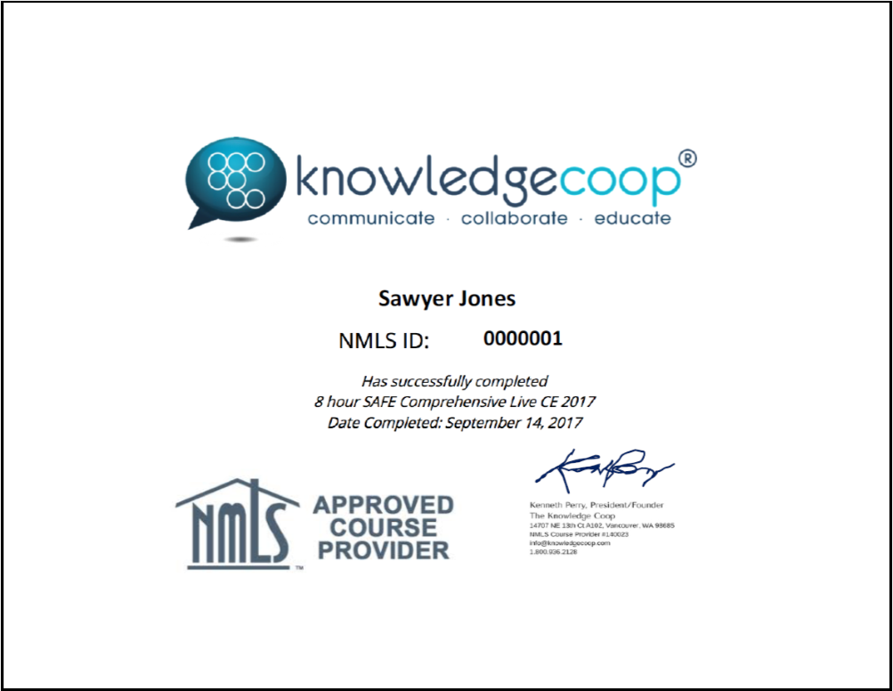 Knowledge Coop SimpleCert® Certificate