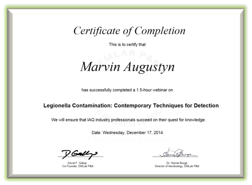 EM Lab Certificate.
