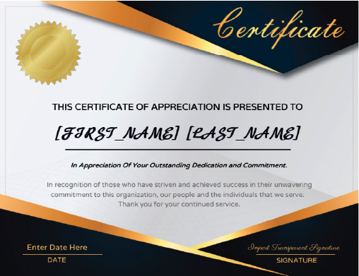 certificate of appreciation wording for church