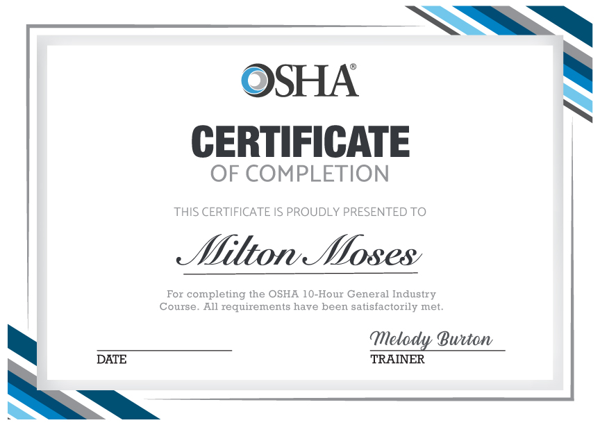 OSHA Safety Certificate