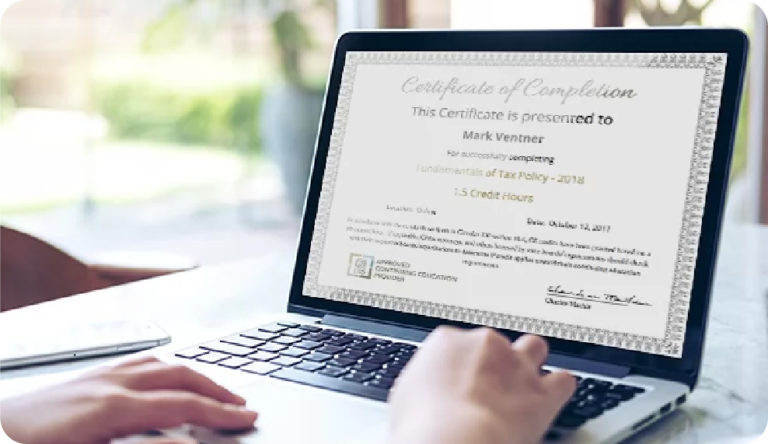 Certificate displaying on a laptop computer.