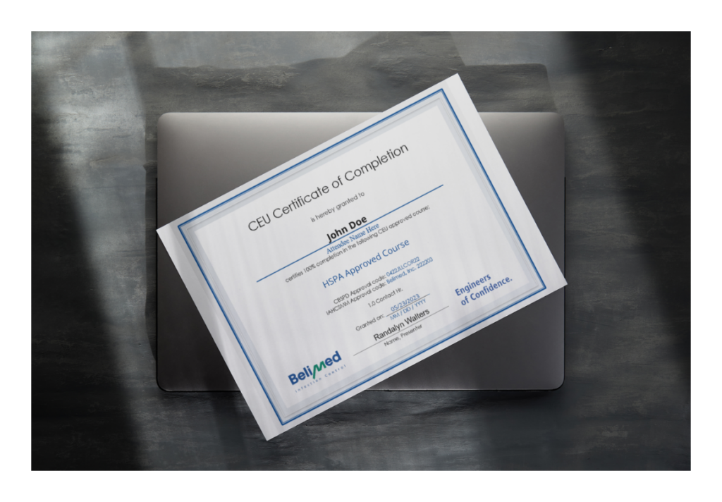 A mockup of a certificate created by Belimed.