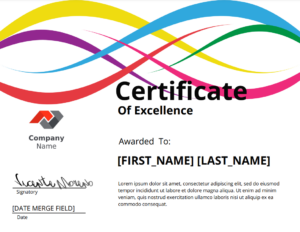 Custom Certificate of Excellence with colorful ribbons